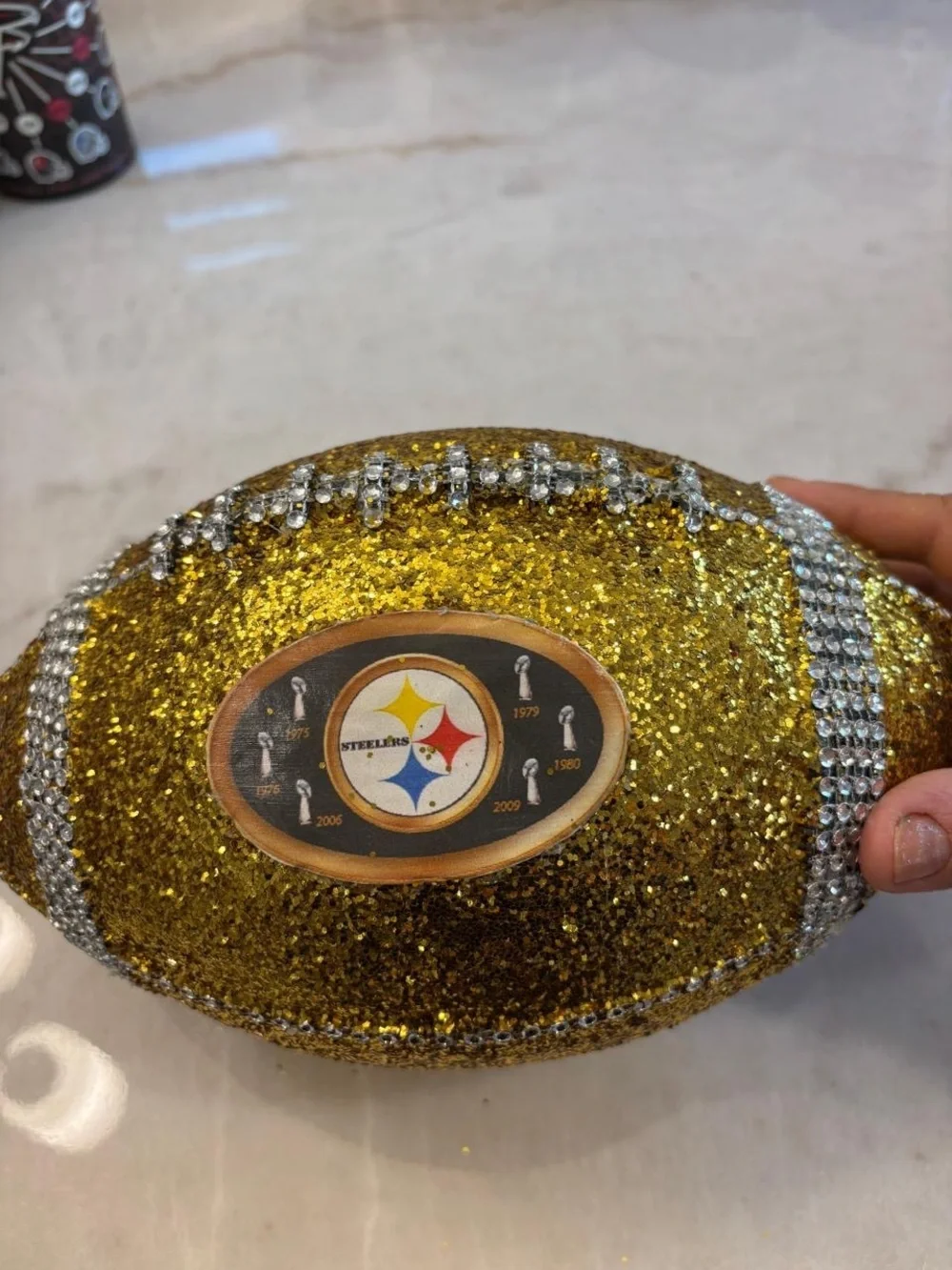 Pittsburgh Steelers Glitter Football Decor Gold Silver Rhinestone 6X Champs A111